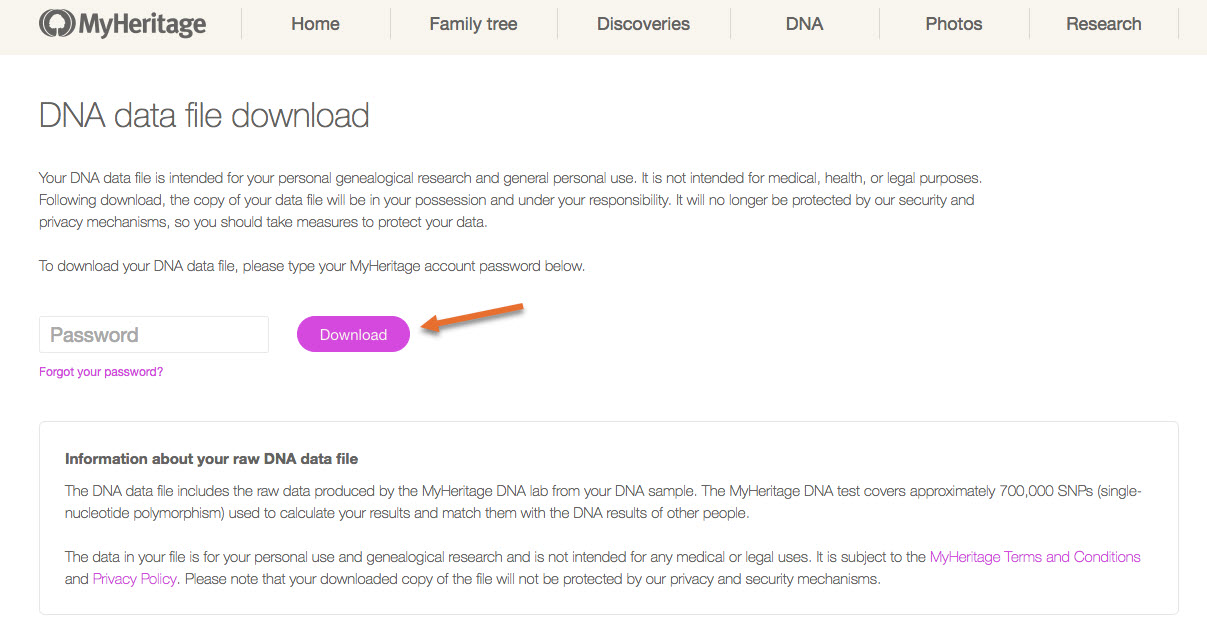Tela final de download no MyHeritage