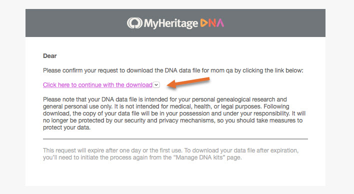 Email de download do MyHeritage