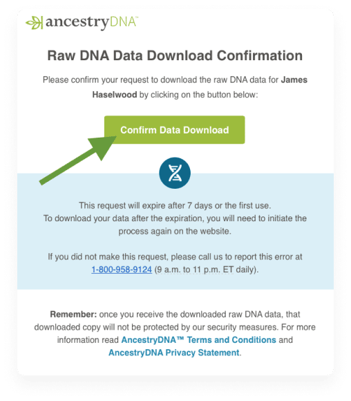 Tela de confirmação de download de DNA bruto